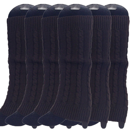 6x Womens Leg Warmers Disco Winter Knit Dance Party Crochet Legging Socks Costume - Charcoal Grey