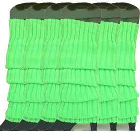 6x Fluro Green Ribbed Leg Warmers Bulk Pack - Womens Dance Costume/80s Party