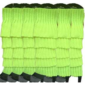 6x Fluro Yellow Ribbed Leg Warmers Bulk Pack - Womens Dance Costume/80s Party