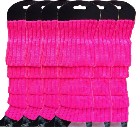 6x Womens Leg Warmers Disco Winter Knit Dance Party Crochet Legging Socks Costume - Light Pink