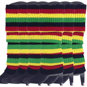 6x Indigenous Colours Ribbed Leg Warmers Bulk Pack - Womens Dance Costume/80s Party