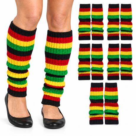 6x Indigenous Colours Ribbed Leg Warmers Bulk Pack - Womens Dance Costume/80s Party