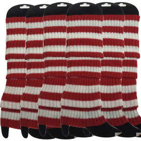 6x Red/White Stripe Ribbed Leg Warmers Bulk - Womens Dance Costume/80s Party