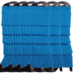6x Topaz Blue Ribbed Leg Warmers Bulk Pack - Womens Dance Costume/80s Party