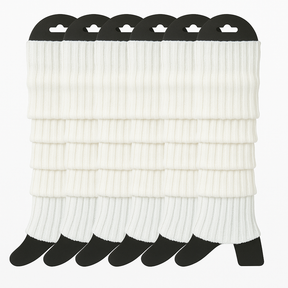 6x White Ribbed Leg Warmers Bulk Pack - Womens Dance Costume/80s Party
