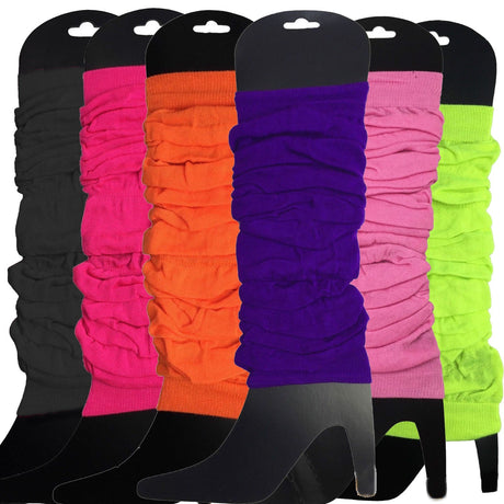 6x LEG WARMERS Knitted Womens Neon Party Knit Ankle Fluro Dance Costume 80s BULK - Fluro Green