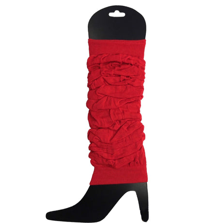 6x LEG WARMERS Knitted Womens Neon Party Knit Ankle Fluro Dance Costume 80s BULK - Red