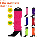 6x LEG WARMERS Knitted Womens Neon Party Knit Ankle Fluro Dance Costume 80s BULK - Black