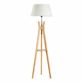 156cm Bamboo Wooden Tripod Floor Lamp with White Light Linen Shade