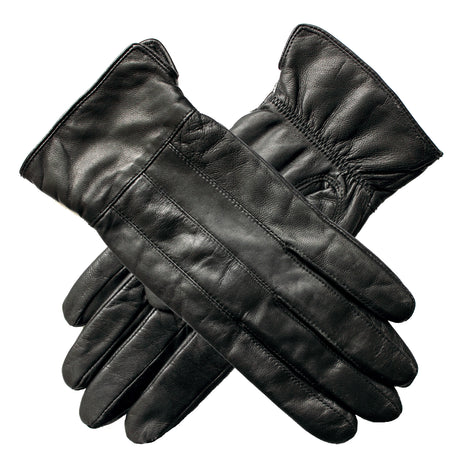 Ladies Genuine Sheepskin Leather Gloves Patch Fleece Lining Warm Winter Womens - Black