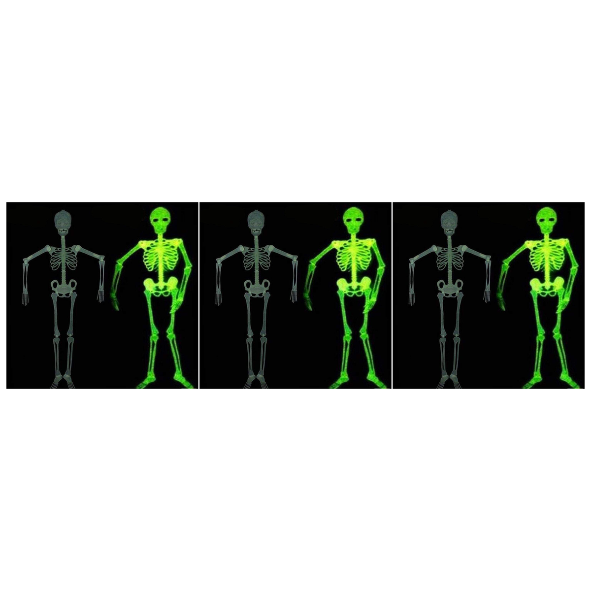 3x 90cm Glow in the Dark White Plastic Hanging Skeleton Pack - Halloween Decoration