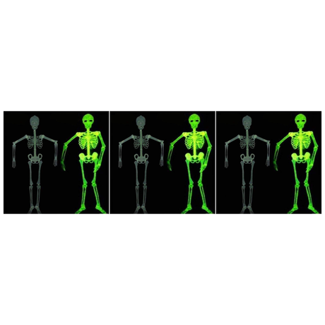 3x 90cm Glow in the Dark White Plastic Hanging Skeleton Pack - Halloween Decoration
