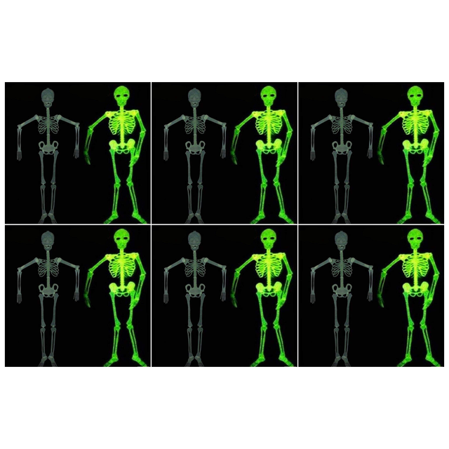 6x 90cm Glow in the Dark White Plastic Hanging Skeleton Bulk Pack - Halloween Decoration
