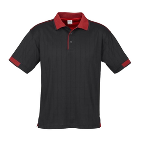 Mens Short Sleeve Polo Shirt - Black/Red - Small (Cotton Blend Cool Dry T-Shirt)
