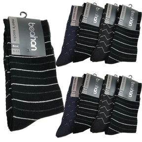 9 Pairs Cotton Business Socks Bulk Pack - Assorted Pack (Mens Dress Crew Casual Work Socks)