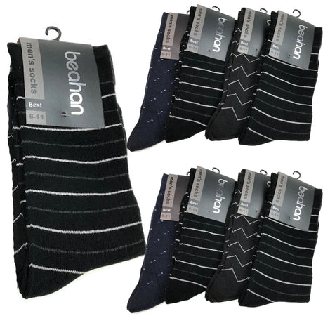 9 Pairs Cotton Business Socks Bulk Pack - Assorted Pack (Mens Dress Crew Casual Work Socks)