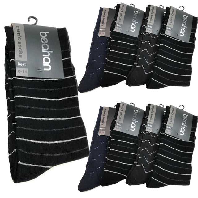 9 Pairs Cotton Business Socks Bulk Pack - Assorted Pack (Mens Dress Crew Casual Work Socks)