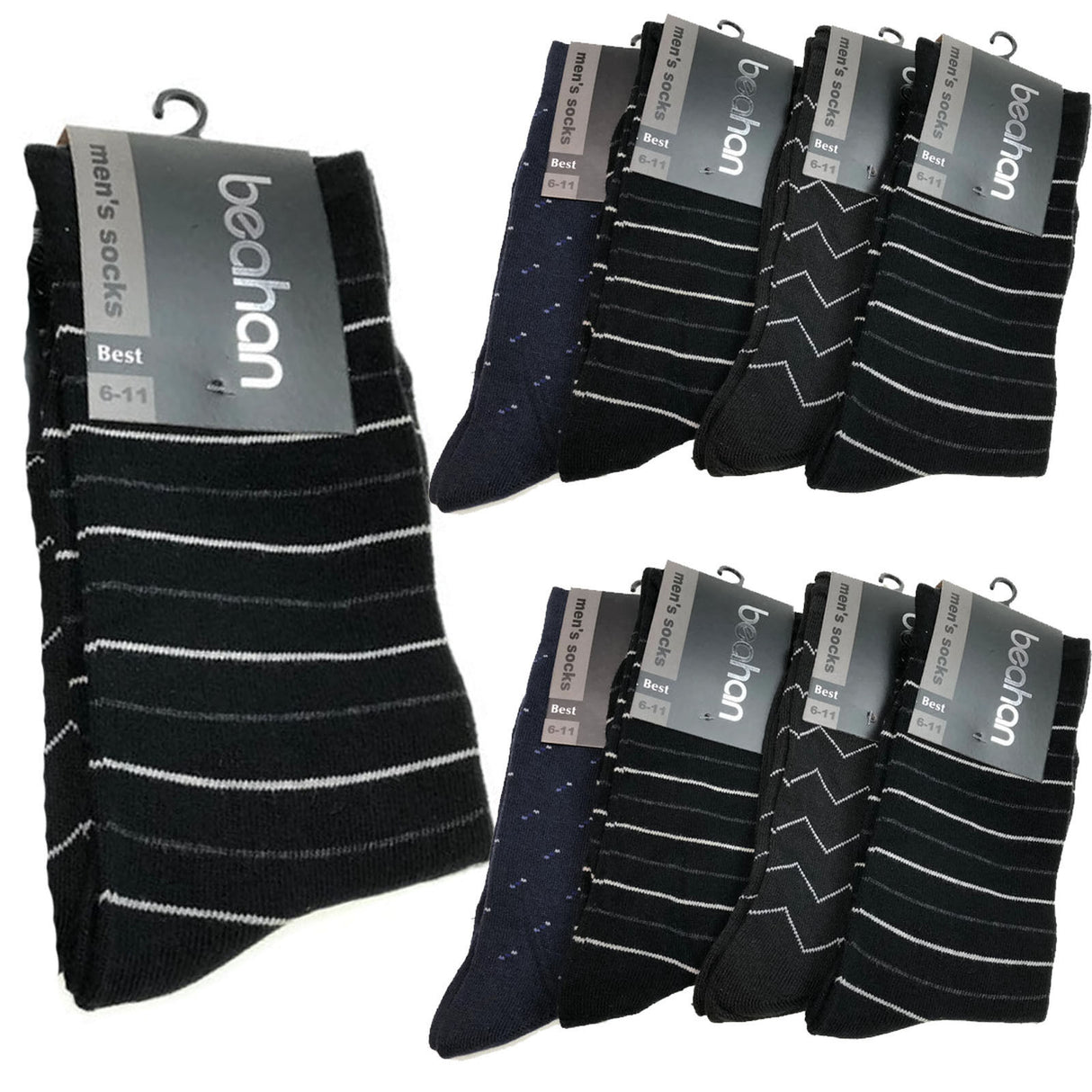 9 Pairs Cotton Business Socks Bulk Pack - Assorted Pack (Mens Dress Crew Casual Work Socks)