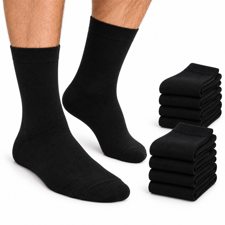 9 Pairs Cotton Business Socks Bulk Pack - Black (Mens Dress Crew Casual Work Socks)