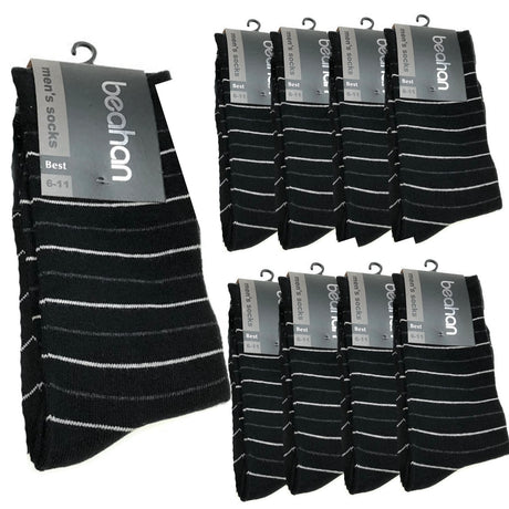 9 Pairs Cotton Business Socks Bulk Pack - Black (Mens Dress Crew Casual Work Socks)