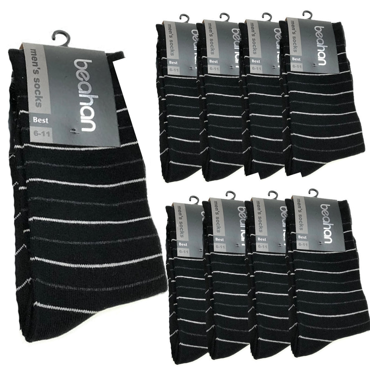 9 Pairs Cotton Business Socks Bulk Pack - Black (Mens Dress Crew Casual Work Socks)