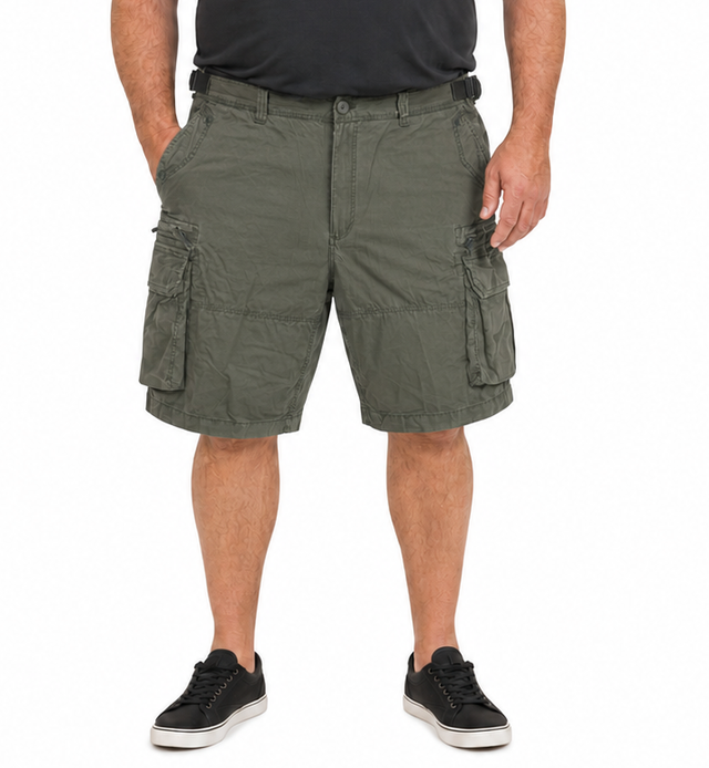 Mens 100% Cotton Cargo Shorts - Khaki Green (Heavy Duty Summer Shorts)
