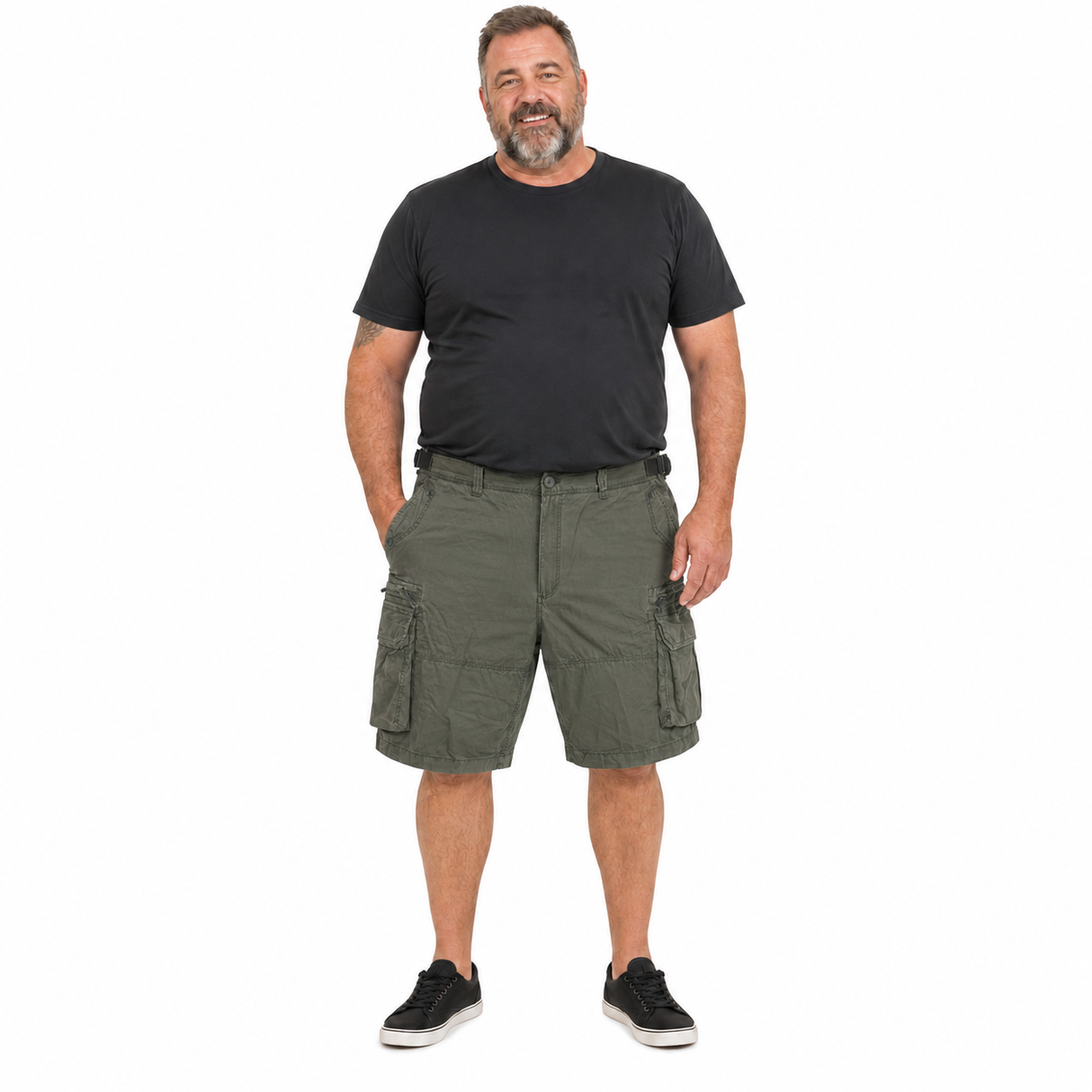 Mens 100% Cotton Cargo Shorts - Khaki Green (Heavy Duty Summer Shorts)