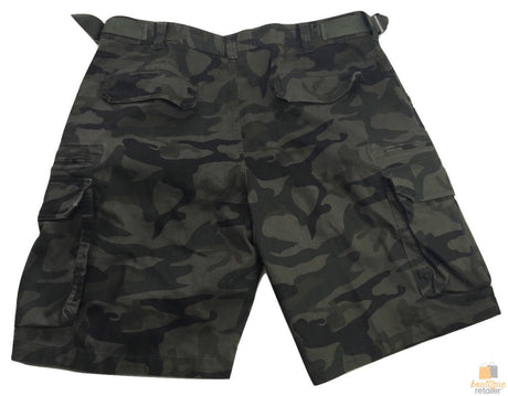 Mens Heavy Duty Cargo Shorts - Dark Camo (Adjustable 100% Cotton Drill Work Summer)