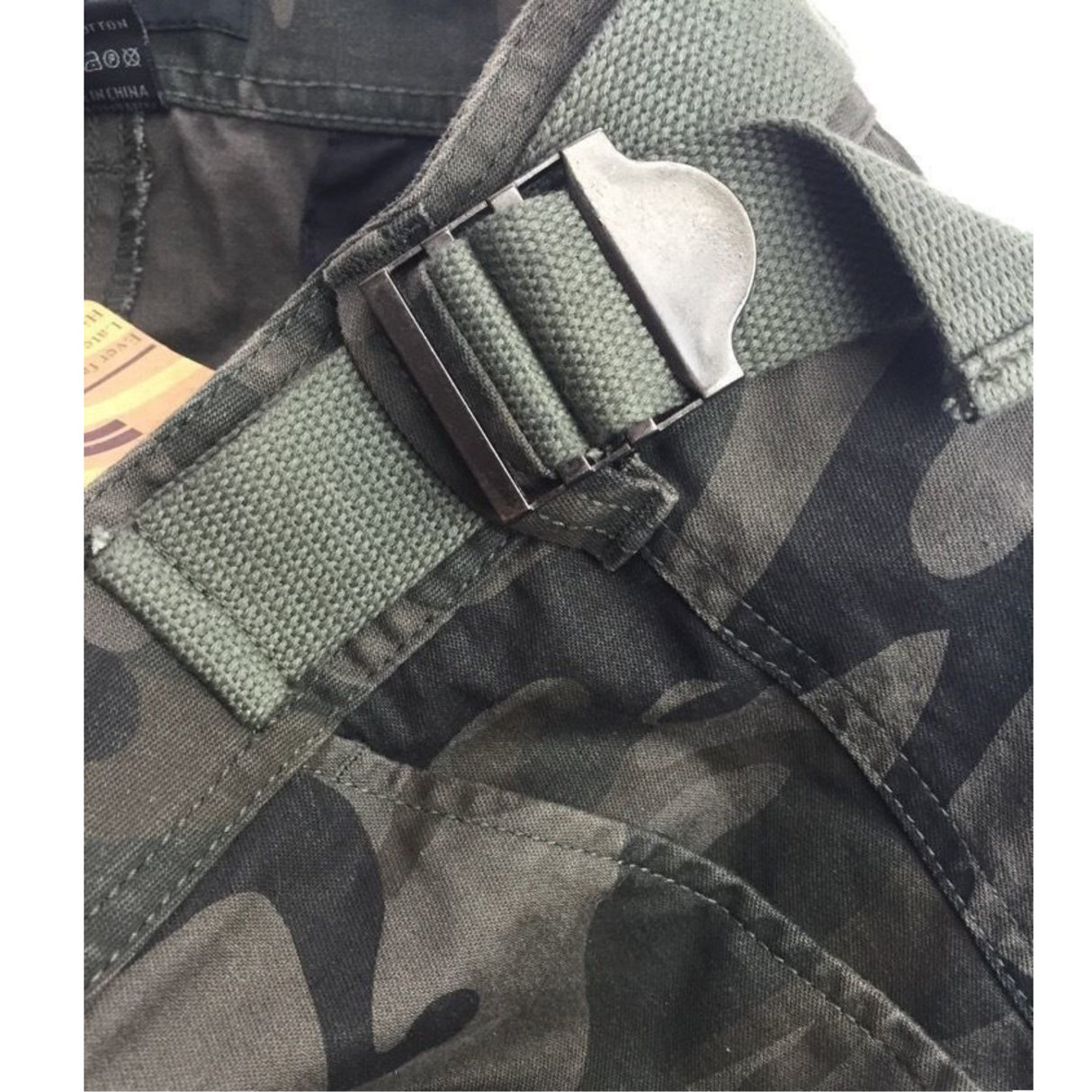 Mens Heavy Duty Cargo Shorts - Dark Camo (Adjustable 100% Cotton Drill Work Summer)