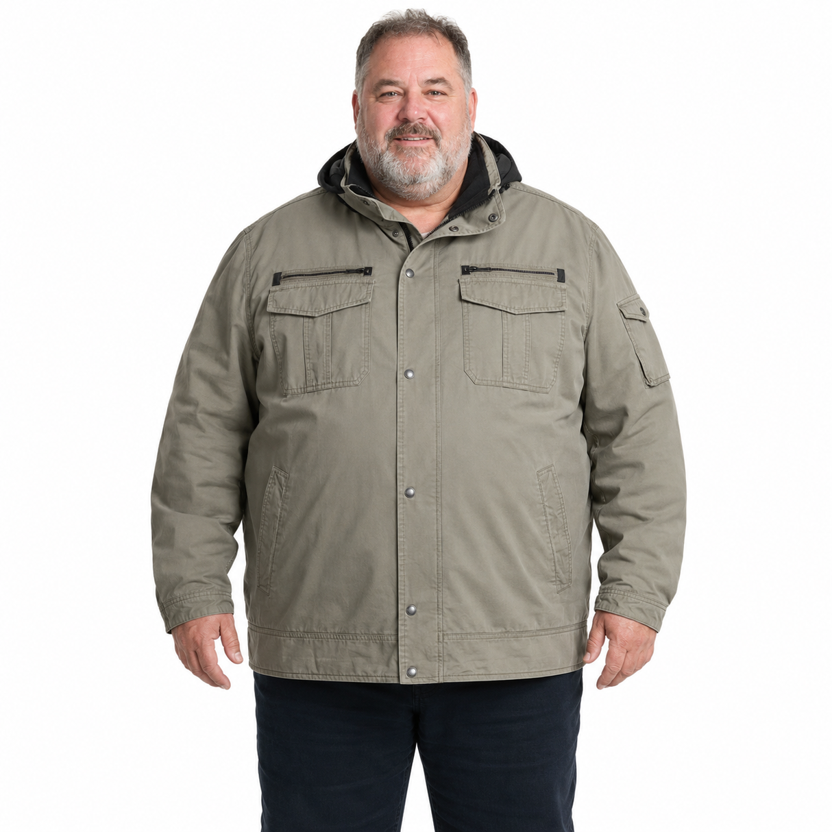 Mens Plus Size 100% Cotton Hooded Winter Coat - Green (Big & Tall Warm Jacket)
