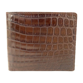 Mens Genuine Crocodile Leather Large Bi Fold Wallet - Brown