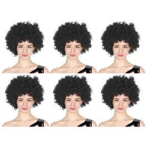 6x Black Afro Wig Bulk Pack - Deluxe Curly Hair for 70s/80s Costume & Fancy Dress Party
