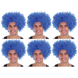 6x Blue Afro Wig Bulk Pack - Deluxe Curly Hair for 70s/80s Costume & Fancy Dress Party