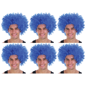 6x Blue Afro Wig Bulk Pack - Deluxe Curly Hair for 70s/80s Costume & Fancy Dress Party