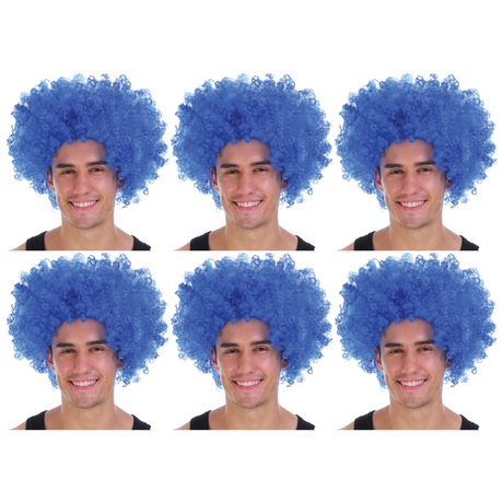 6x Blue Afro Wig Bulk Pack - Deluxe Curly Hair for 70s/80s Costume & Fancy Dress Party