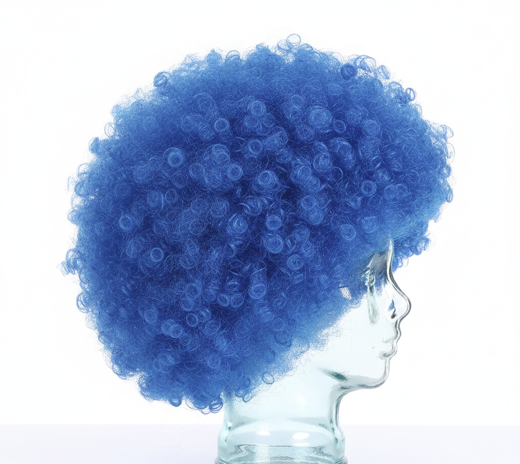 Blue Afro Wig - Deluxe Curly Hair for 70s/80s Costume & Fancy Dress Party