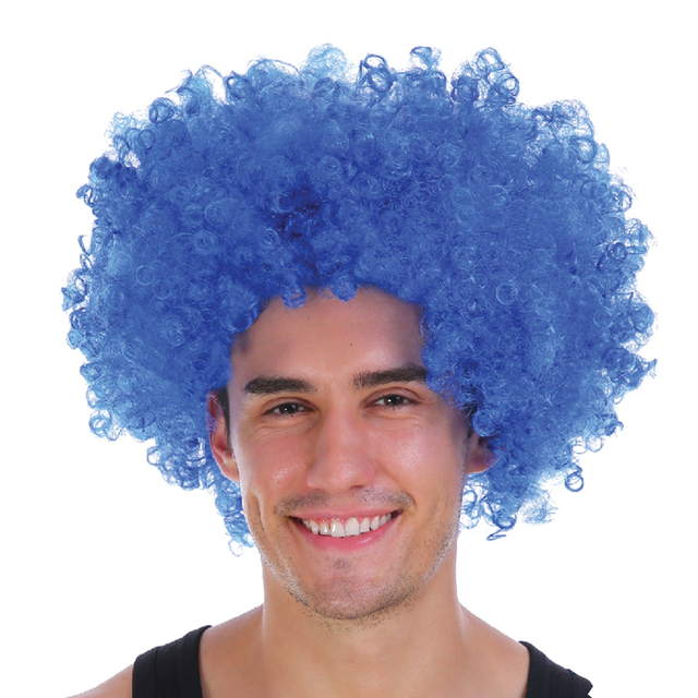 Blue Afro Wig - Deluxe Curly Hair for 70s/80s Costume & Fancy Dress Party