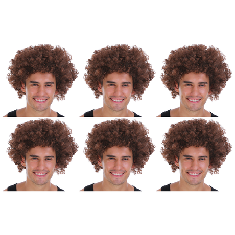 6x Brown Afro Wig Bulk Pack - Deluxe Curly Hair for 70s/80s Costume & Fancy Dress Party