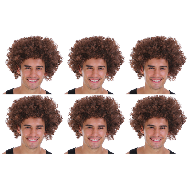 6x Brown Afro Wig Bulk Pack - Deluxe Curly Hair for 70s/80s Costume & Fancy Dress Party