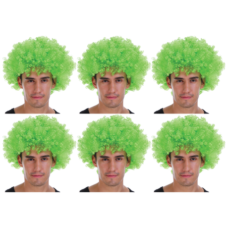 6x Green Afro Wig Bulk Pack - Deluxe Curly Hair for 70s/80s Costume & Fancy Dress Party