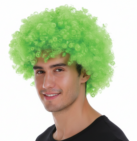 Green Afro Wig - Deluxe Curly Hair for 70s/80s Costume & Fancy Dress Party