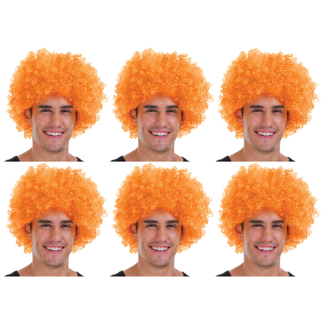 6x Orange Afro Wig Bulk Pack - Deluxe Curly Hair for 70s/80s Costume & Fancy Dress Party