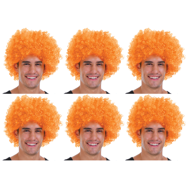 6x Orange Afro Wig Bulk Pack - Deluxe Curly Hair for 70s/80s Costume & Fancy Dress Party