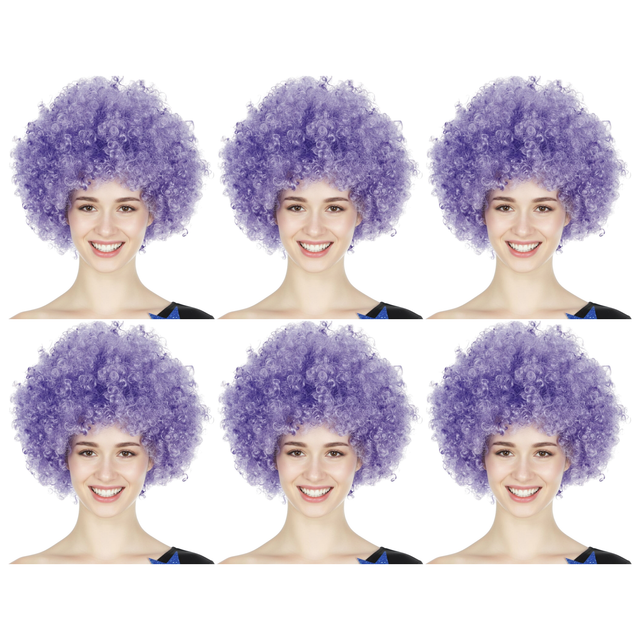 6x Purple Afro Wig Bulk Pack - Deluxe Curly Hair for 70s/80s Costume & Fancy Dress Party