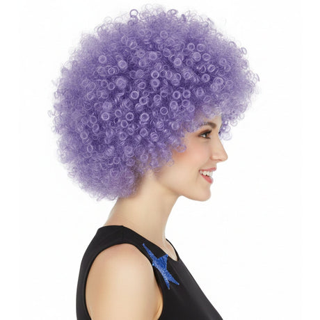 6x Purple Afro Wig Bulk Pack - Deluxe Curly Hair for 70s/80s Costume & Fancy Dress Party