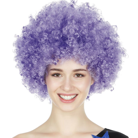 6x Purple Afro Wig Bulk Pack - Deluxe Curly Hair for 70s/80s Costume & Fancy Dress Party