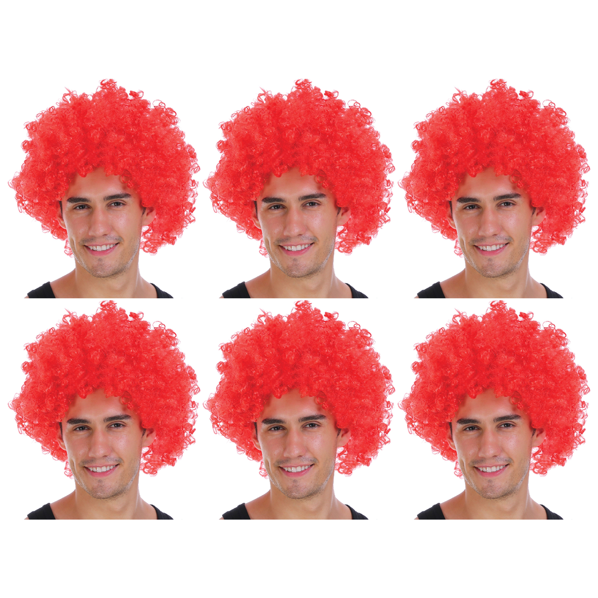 6x Red Afro Wig Bulk Pack - Deluxe Curly Hair for 70s/80s Costume & Fancy Dress Party