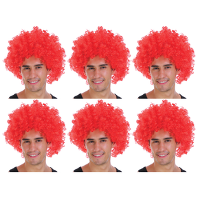6x Red Afro Wig Bulk Pack - Deluxe Curly Hair for 70s/80s Costume & Fancy Dress Party