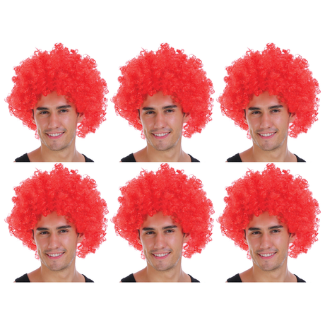 6x Red Afro Wig Bulk Pack - Deluxe Curly Hair for 70s/80s Costume & Fancy Dress Party