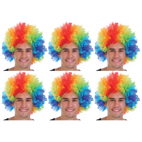 6x Rainbow Afro Wig Bulk Pack - Deluxe Curly Hair for 70s/80s Costume & Fancy Dress Party
